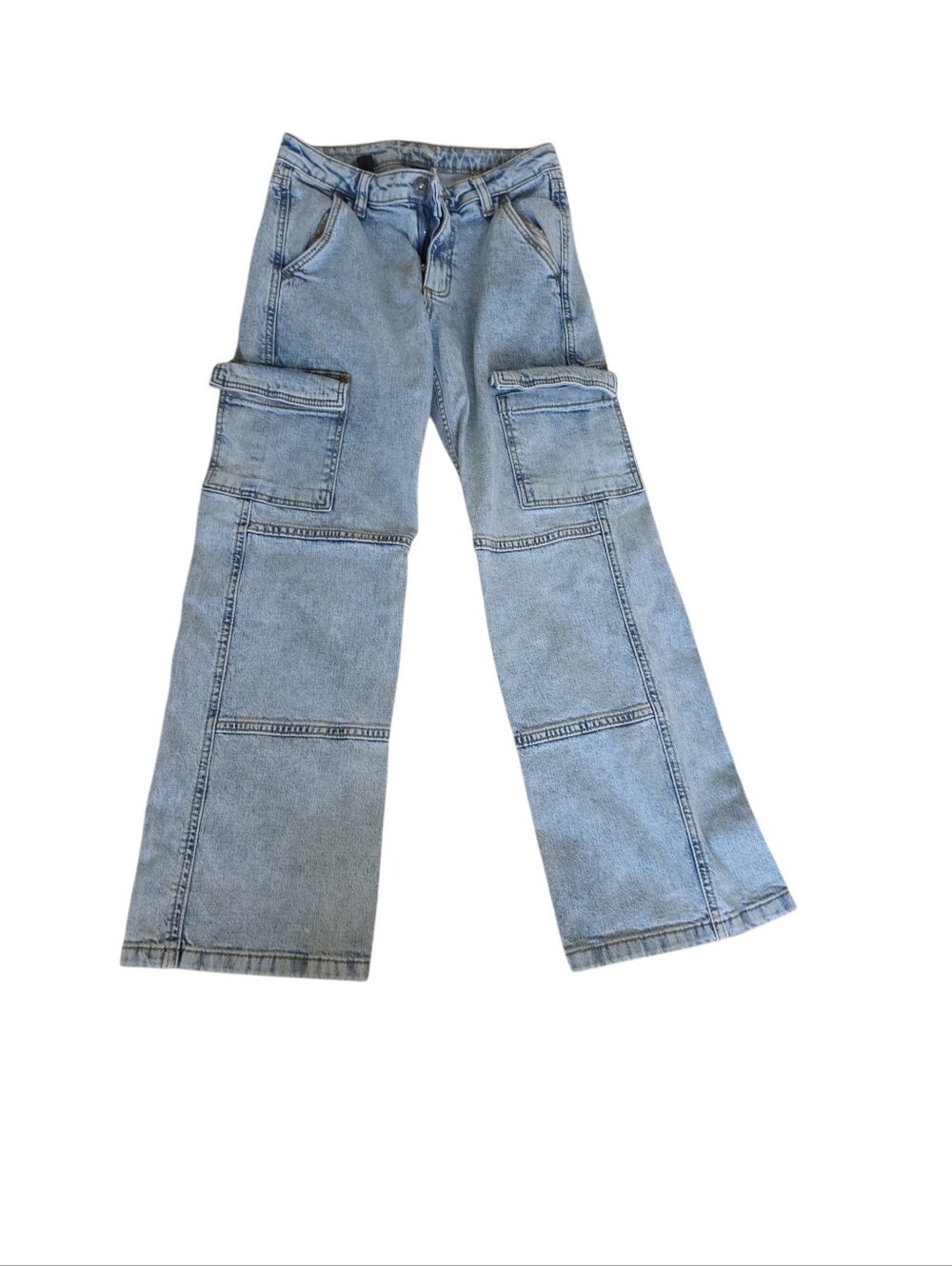 Girls Light Blue Cargo Denim Jeans - Casual Wide Leg Art Class Size 10